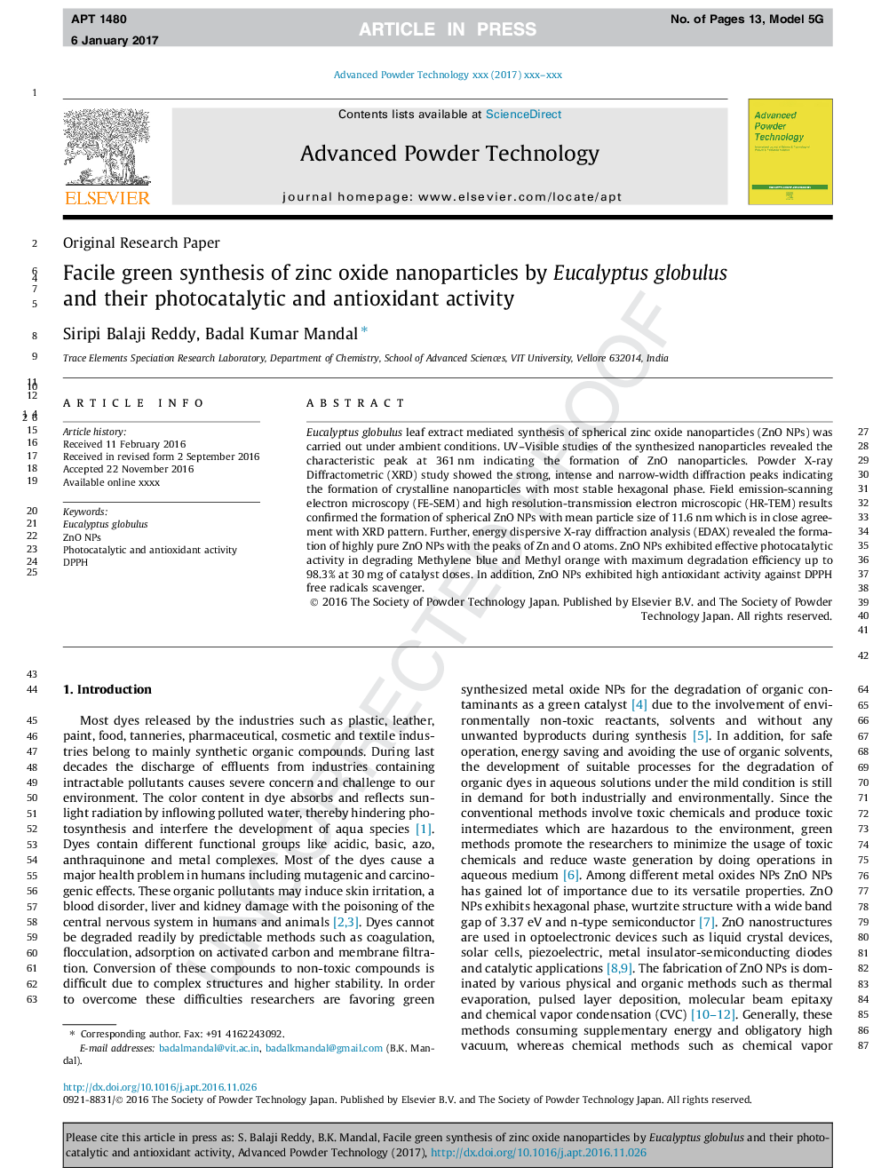 Facile green synthesis of zinc oxide nanoparticles by Eucalyptus globulus and their photocatalytic and antioxidant activity