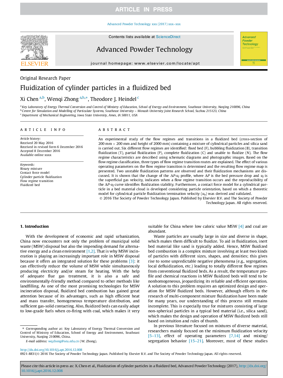 Fluidization of cylinder particles in a fluidized bed