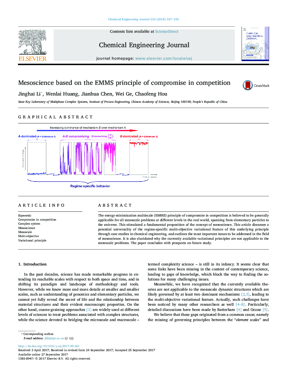 Mesoscience based on the EMMS principle of compromise in competition