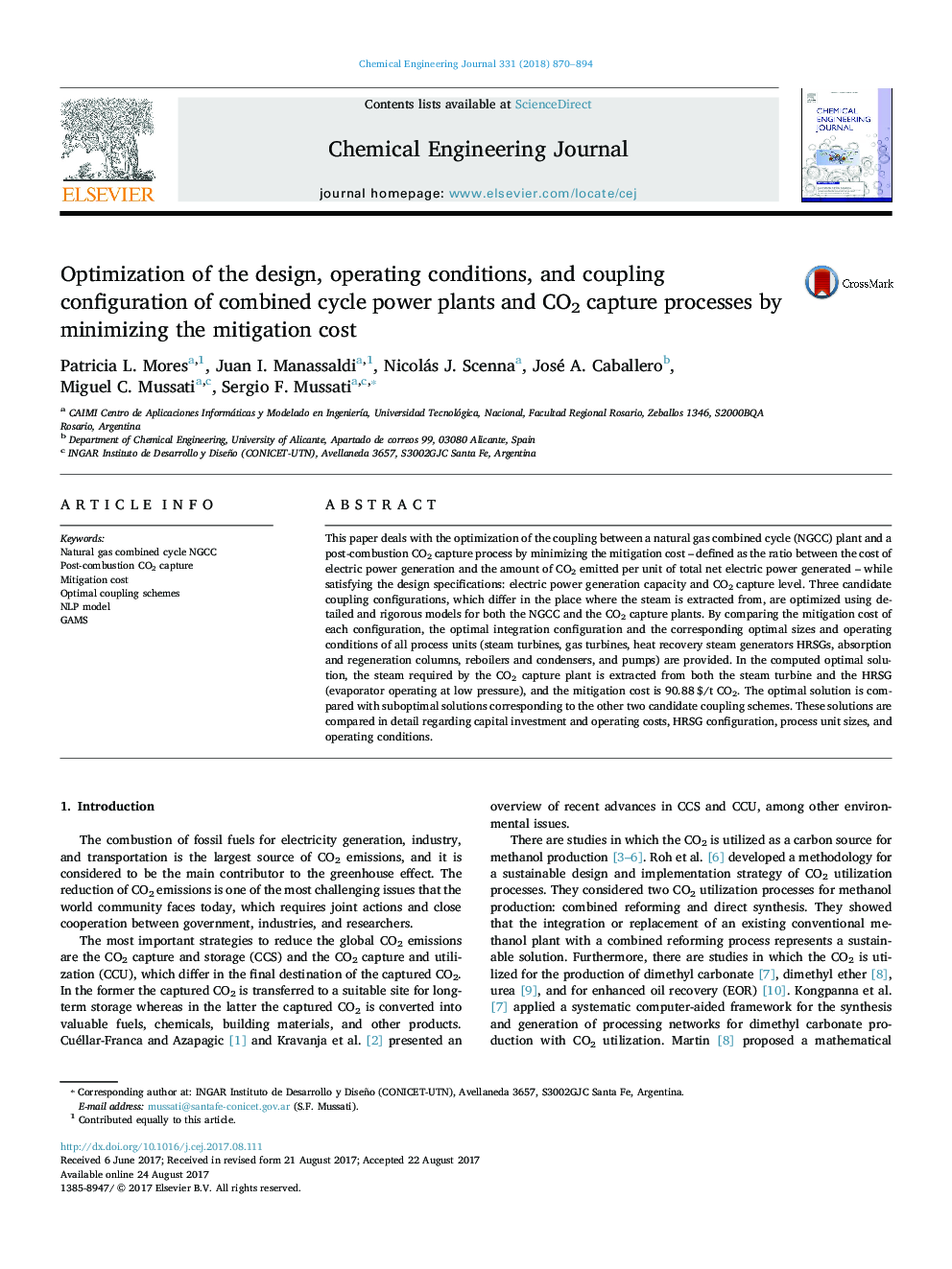 Optimization of the design, operating conditions, and coupling configuration of combined cycle power plants and CO2 capture processes by minimizing the mitigation cost