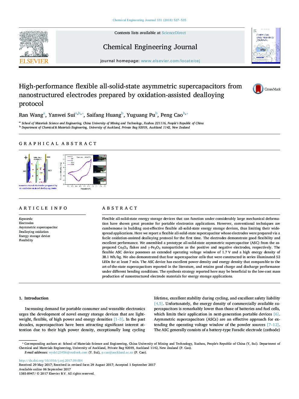 High-performance flexible all-solid-state asymmetric supercapacitors from nanostructured electrodes prepared by oxidation-assisted dealloying protocol