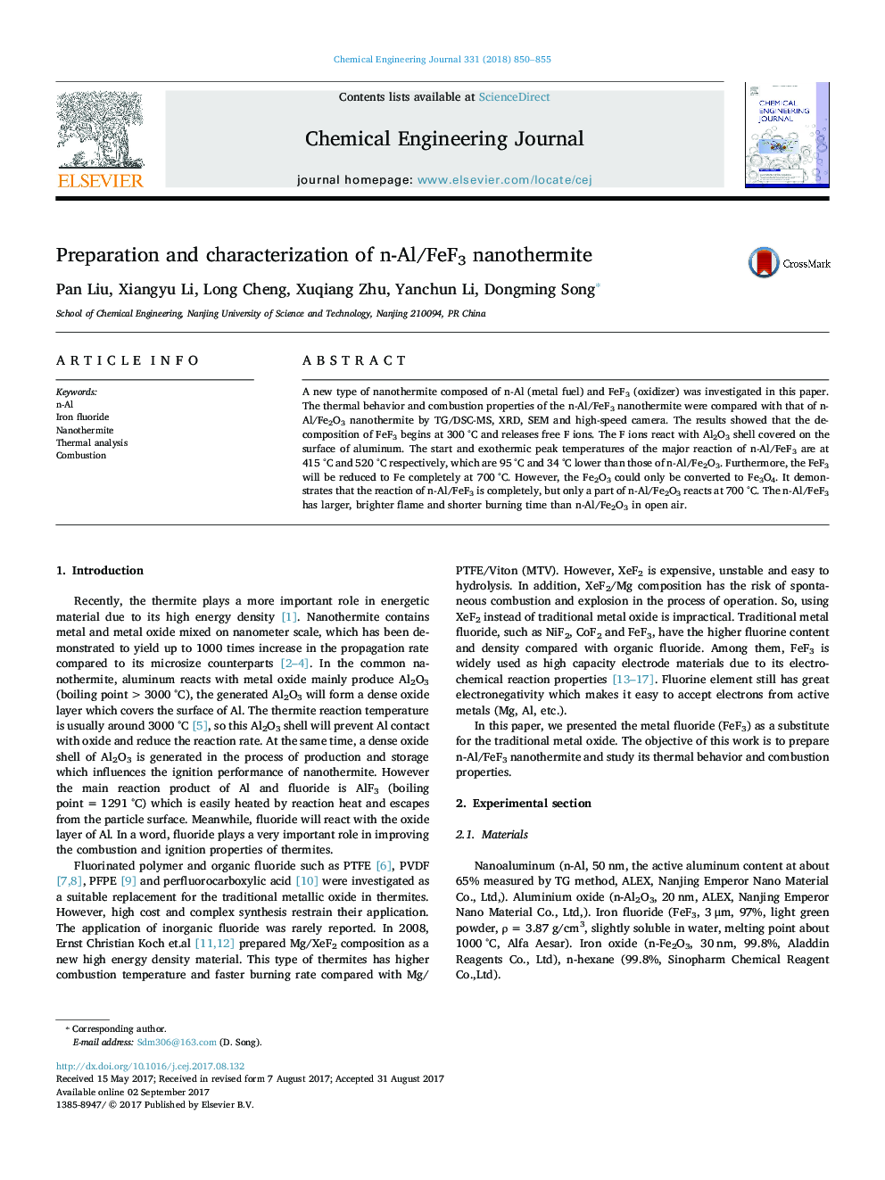 عکس صفحه اول مقاله: Preparation and characterization of n-Al/FeF3 nanothermite Preparation and characterization of n-Al/FeF3 nanothermite