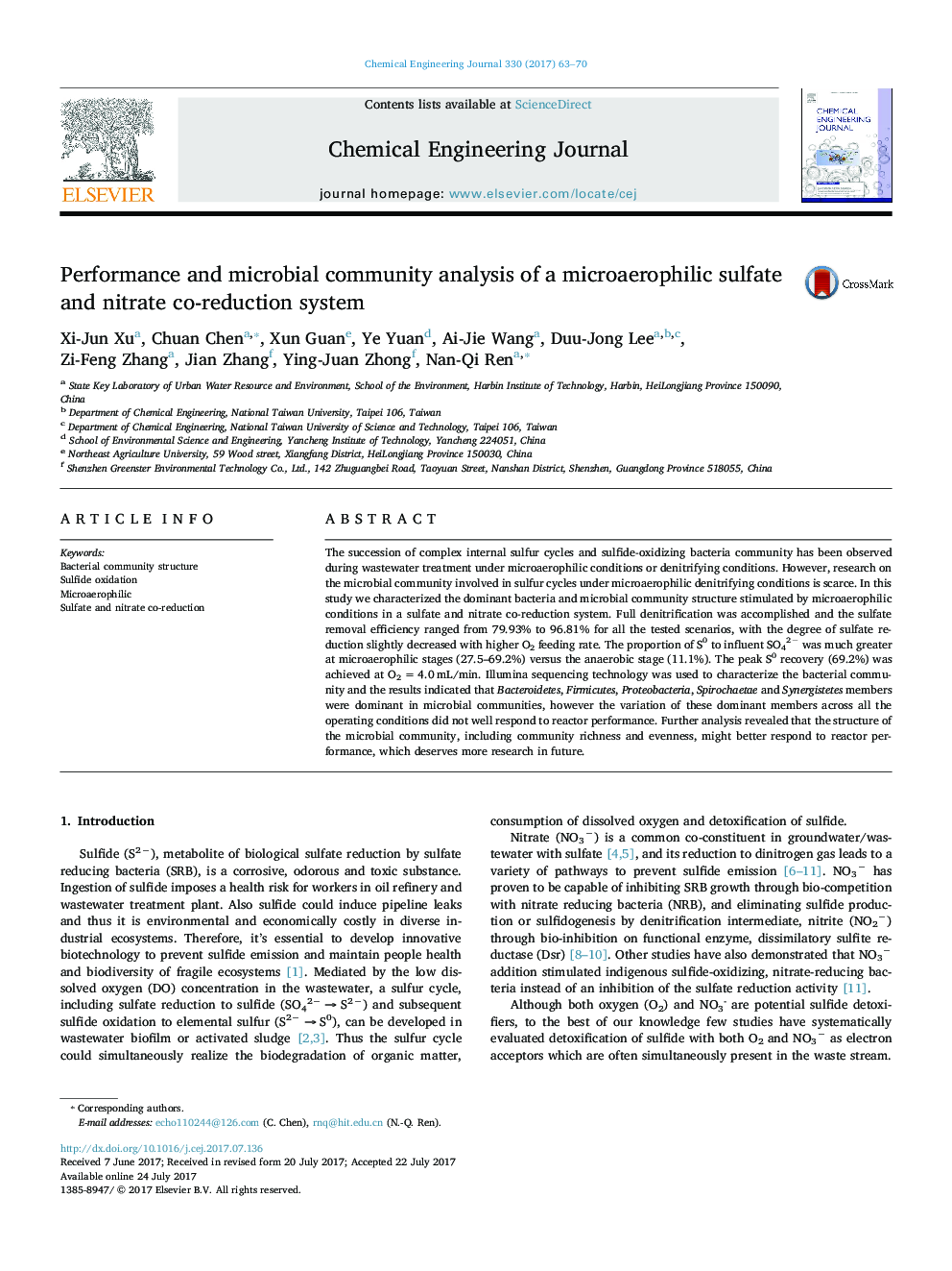 Performance and microbial community analysis of a microaerophilic sulfate and nitrate co-reduction system