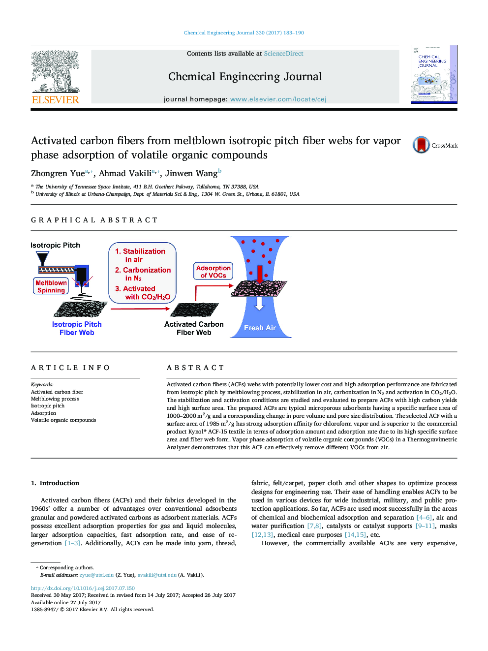 Activated carbon fibers from meltblown isotropic pitch fiber webs for vapor phase adsorption of volatile organic compounds