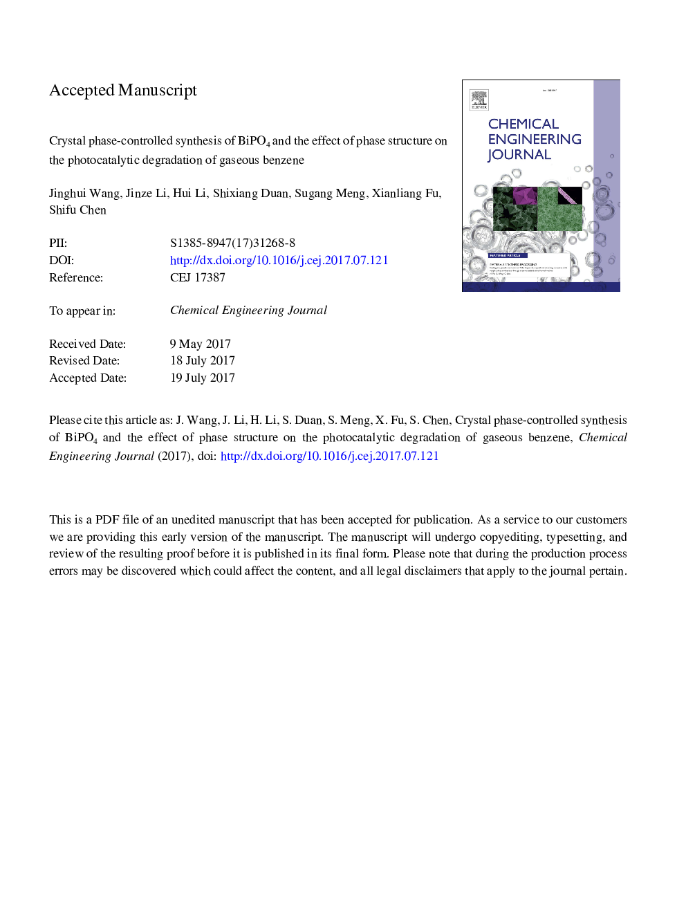 Crystal phase-controlled synthesis of BiPO4 and the effect of phase structure on the photocatalytic degradation of gaseous benzene