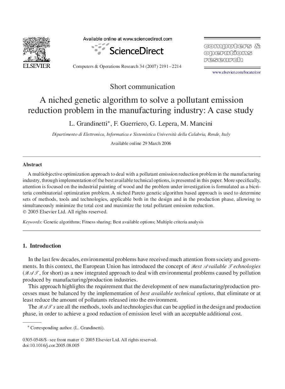 A niched genetic algorithm to solve a pollutant emission reduction problem in the manufacturing industry: A case study