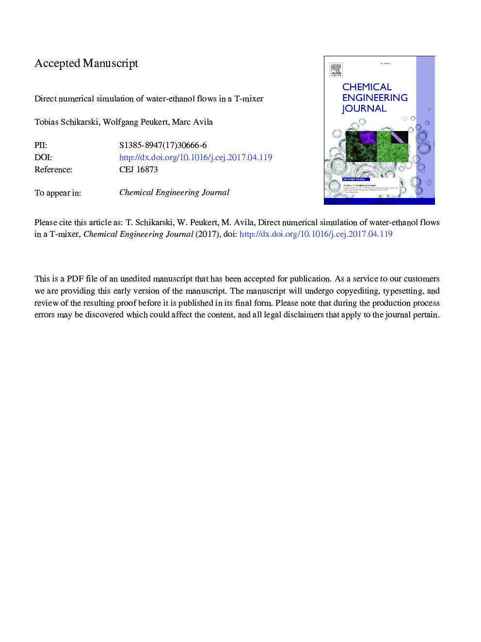 Direct numerical simulation of water-ethanol flows in a T-mixer