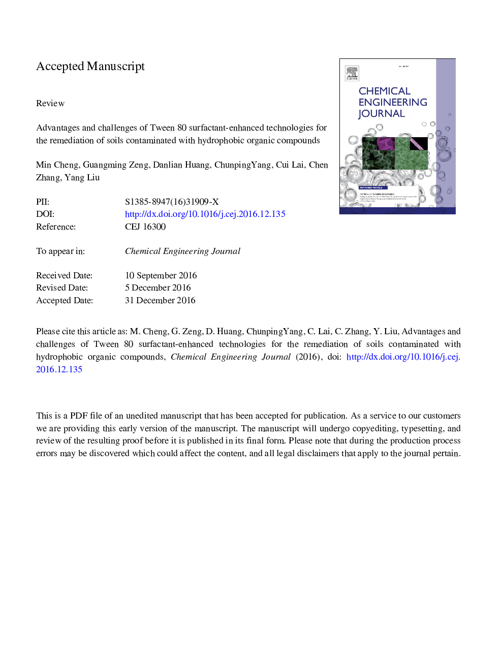 Advantages and challenges of Tween 80 surfactant-enhanced technologies for the remediation of soils contaminated with hydrophobic organic compounds