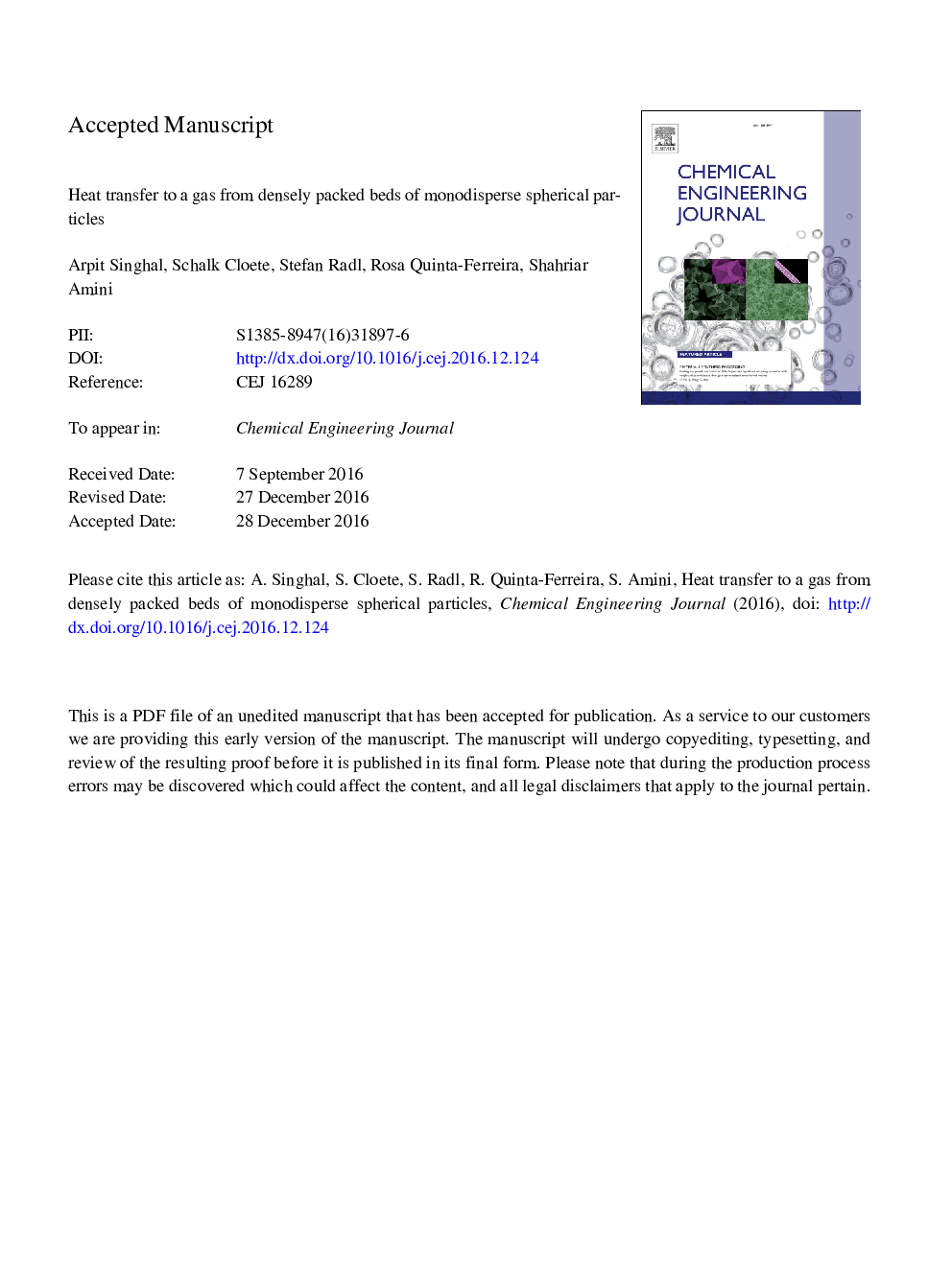 Heat transfer to a gas from densely packed beds of monodisperse spherical particles