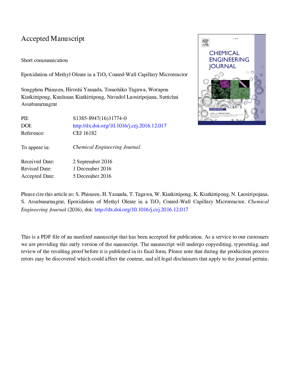 Epoxidation of methyl oleate in a TiO2 coated-wall capillary microreactor