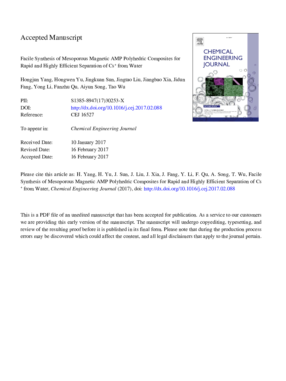 Facile synthesis of mesoporous magnetic AMP polyhedric composites for rapid and highly efficient separation of Cs+ from water