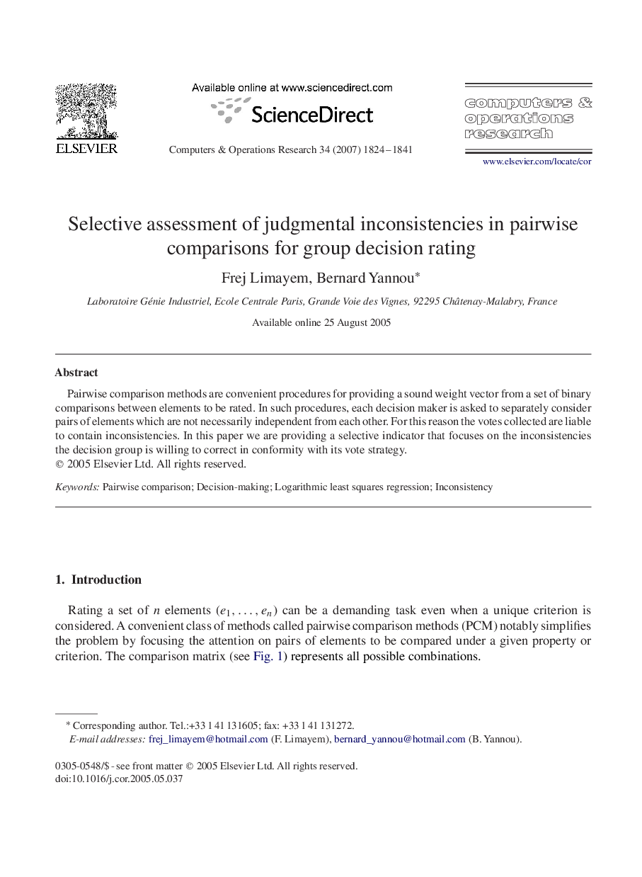 Selective assessment of judgmental inconsistencies in pairwise comparisons for group decision rating