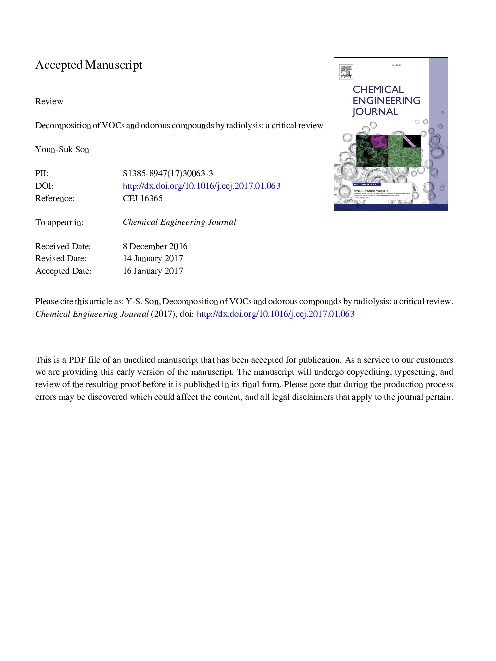 Decomposition of VOCs and odorous compounds by radiolysis: A critical review