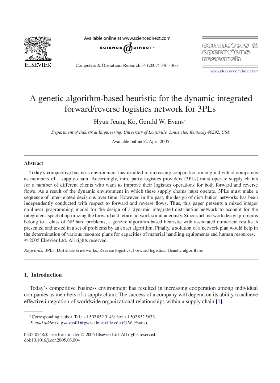 A genetic algorithm-based heuristic for the dynamic integrated forward/reverse logistics network for 3PLs