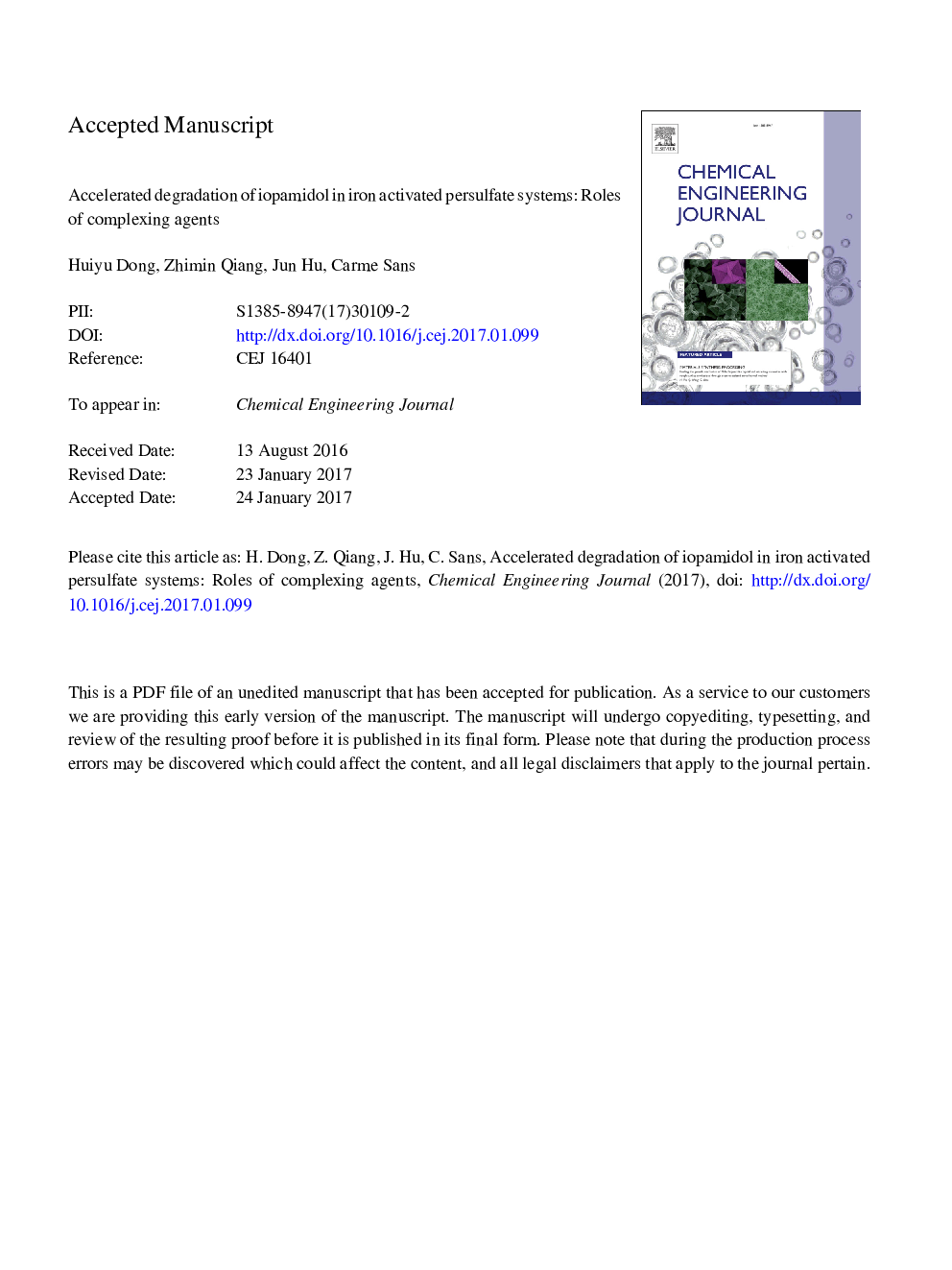 Accelerated degradation of iopamidol in iron activated persulfate systems: Roles of complexing agents