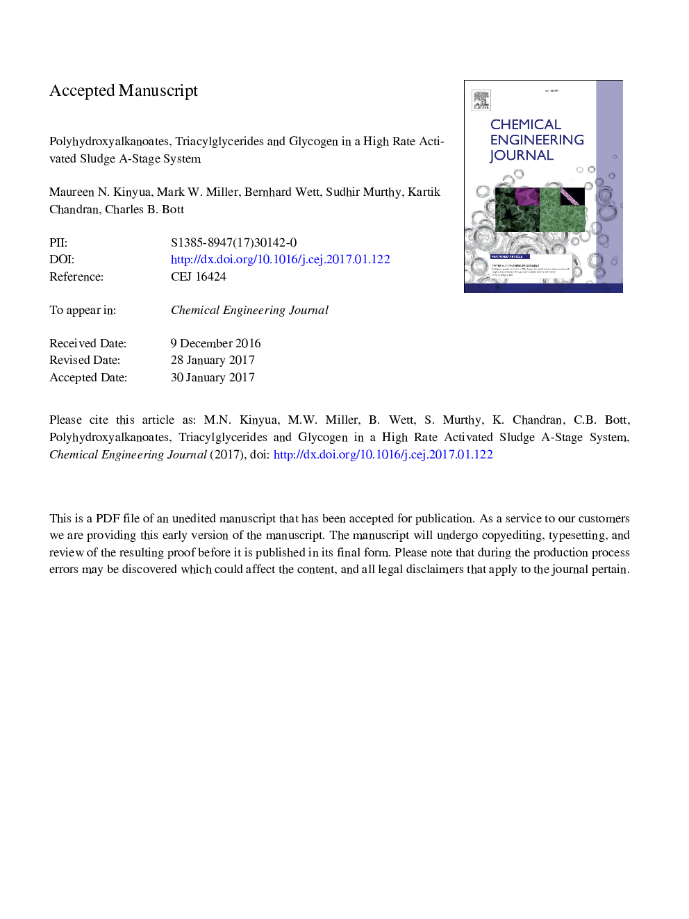 Polyhydroxyalkanoates, triacylglycerides and glycogen in a high rate activated sludge A-stage system