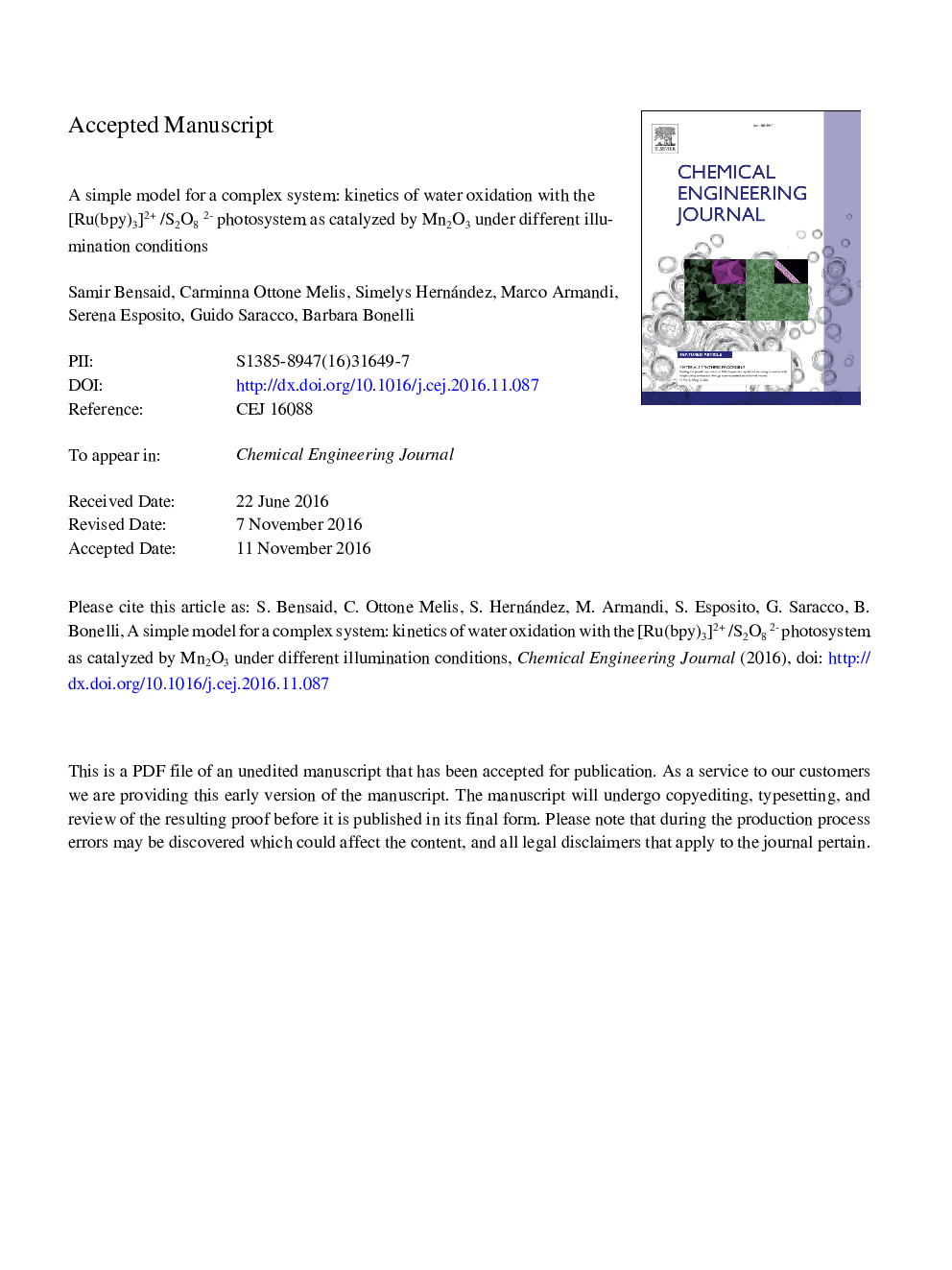 A simple model for a complex system: Kinetics of water oxidation with the [Ru(bpy)3]2+/S2O82â photosystem as catalyzed by Mn2O3 under different illumination conditions