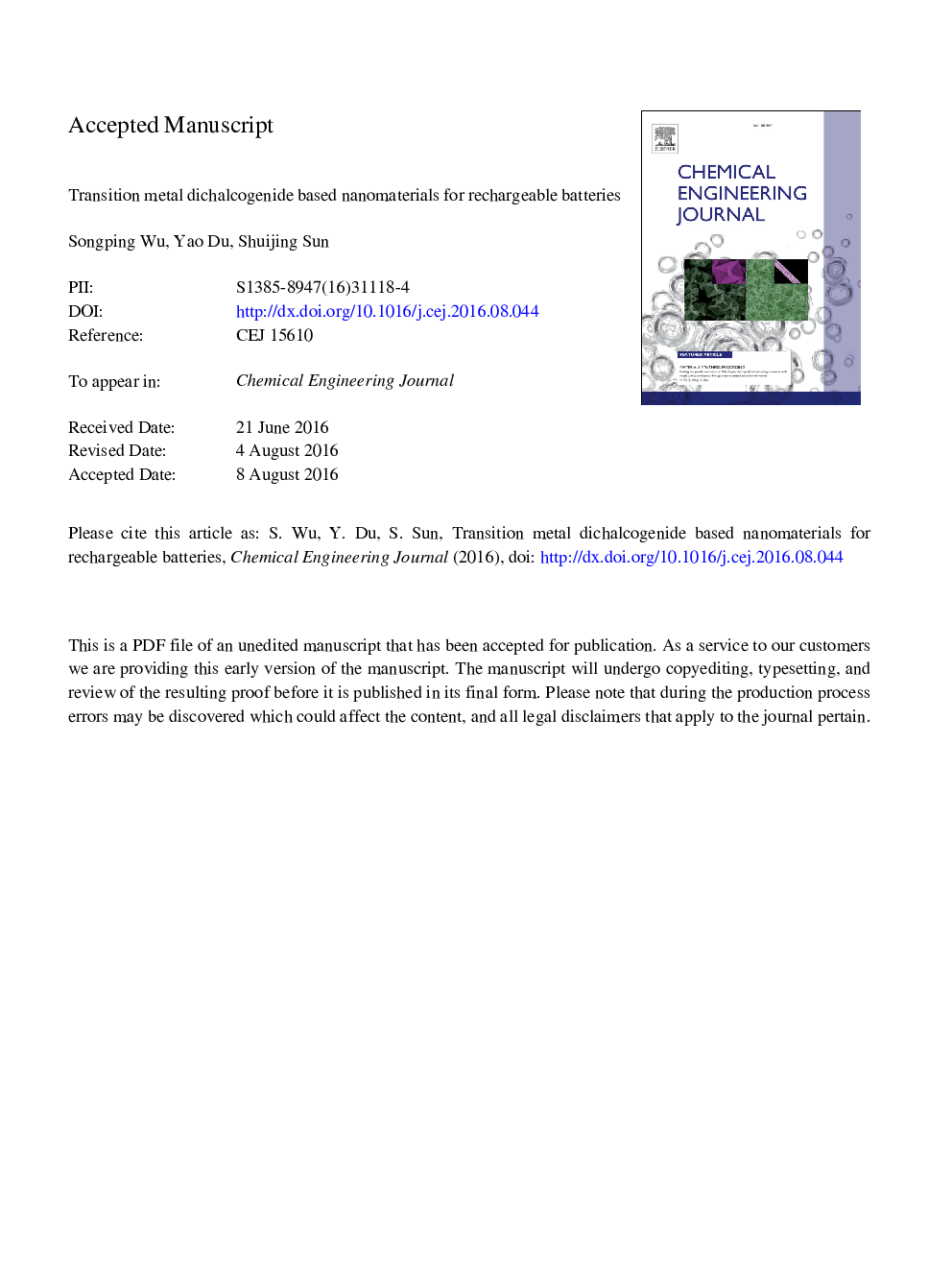 Transition metal dichalcogenide based nanomaterials for rechargeable batteries