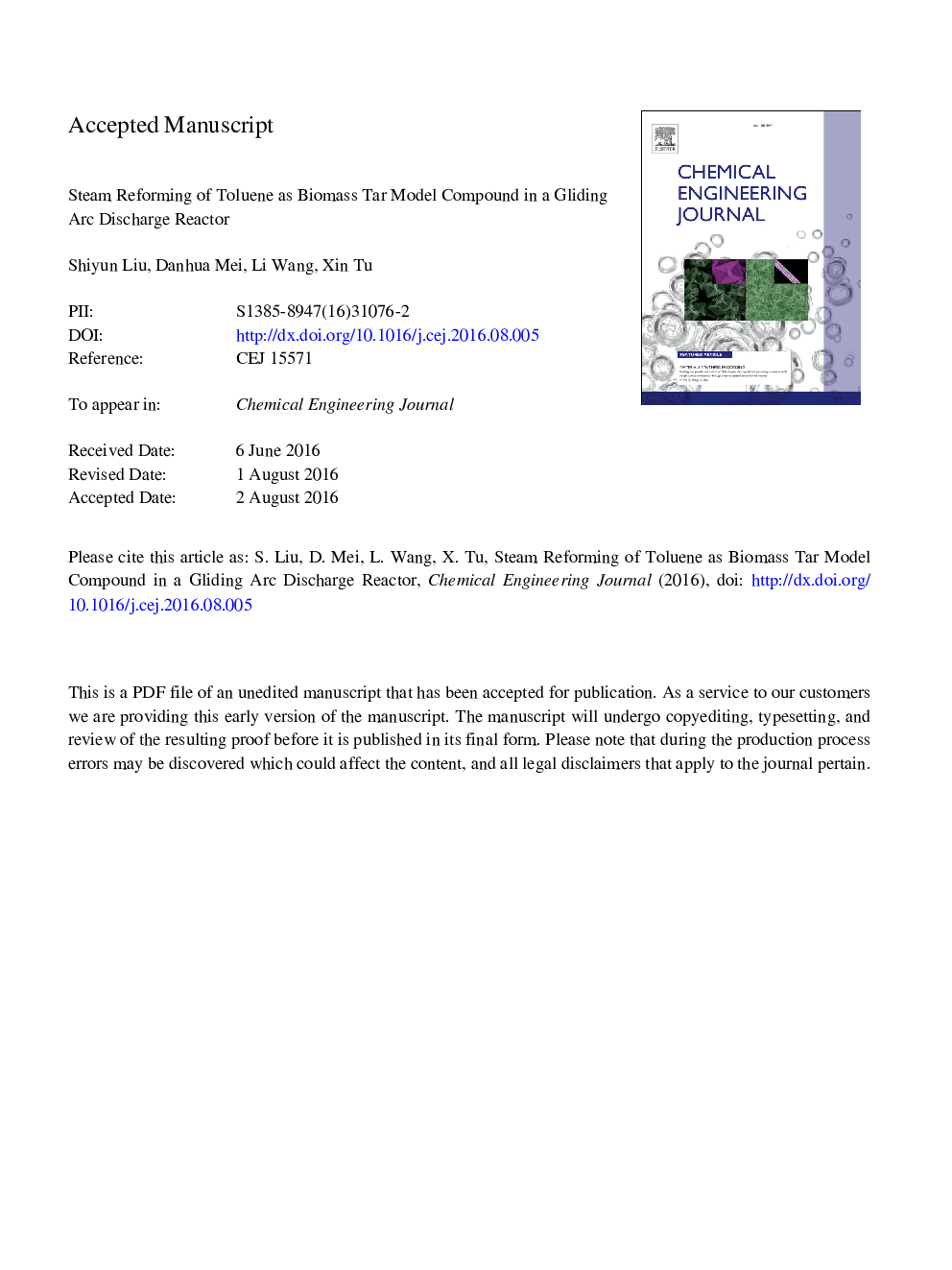 اصلاح بخار تولوئن به عنوان ترکیبی از ترکیبات تام زیست توده در یک رآکتور تخلیه قوس دفاعی 