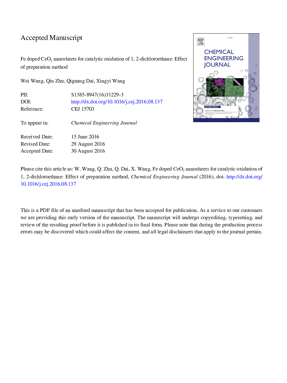 Fe doped CeO2 nanosheets for catalytic oxidation of 1,2-dichloroethane: Effect of preparation method