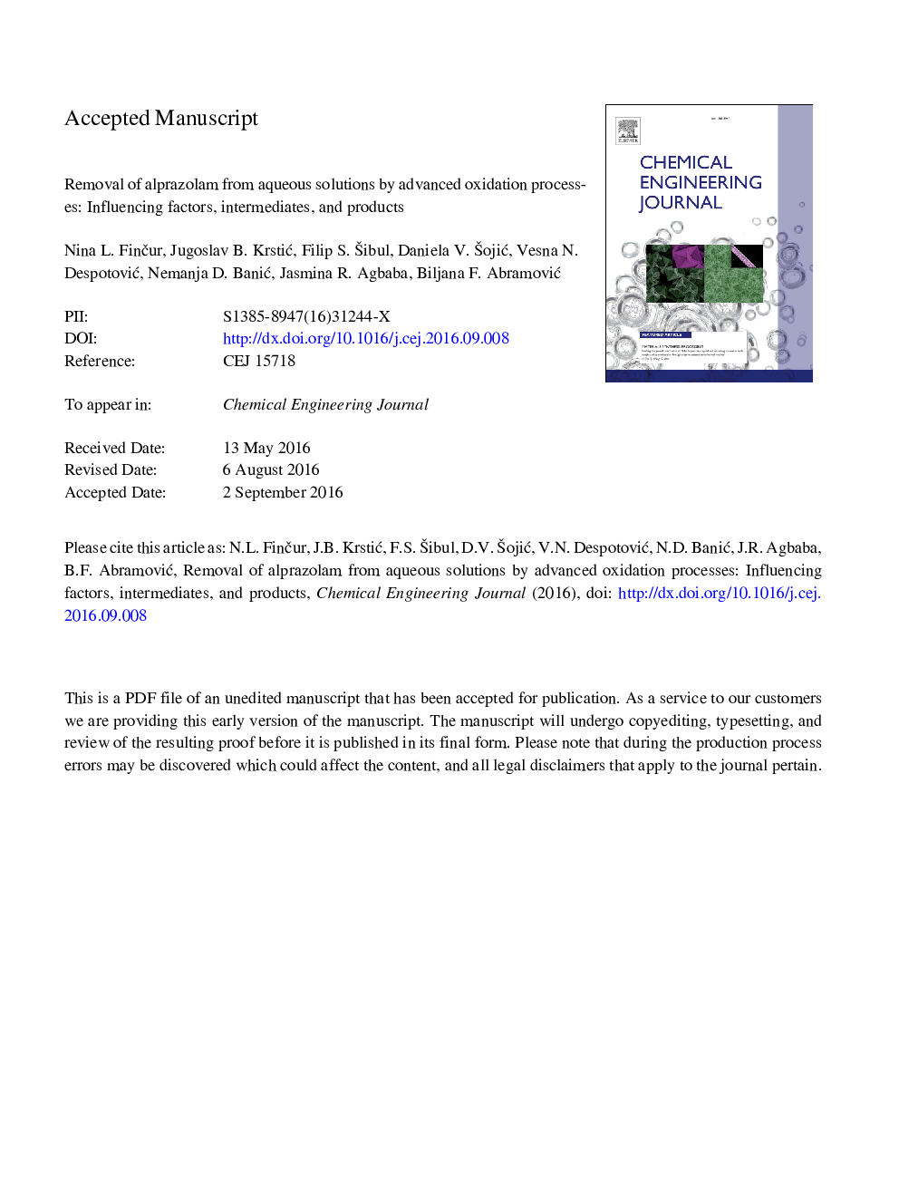 حذف الپرازولام از محلول های آب توسط فوتوکاتالیز ناهمگن: عوامل موثر، میان و محصولات 