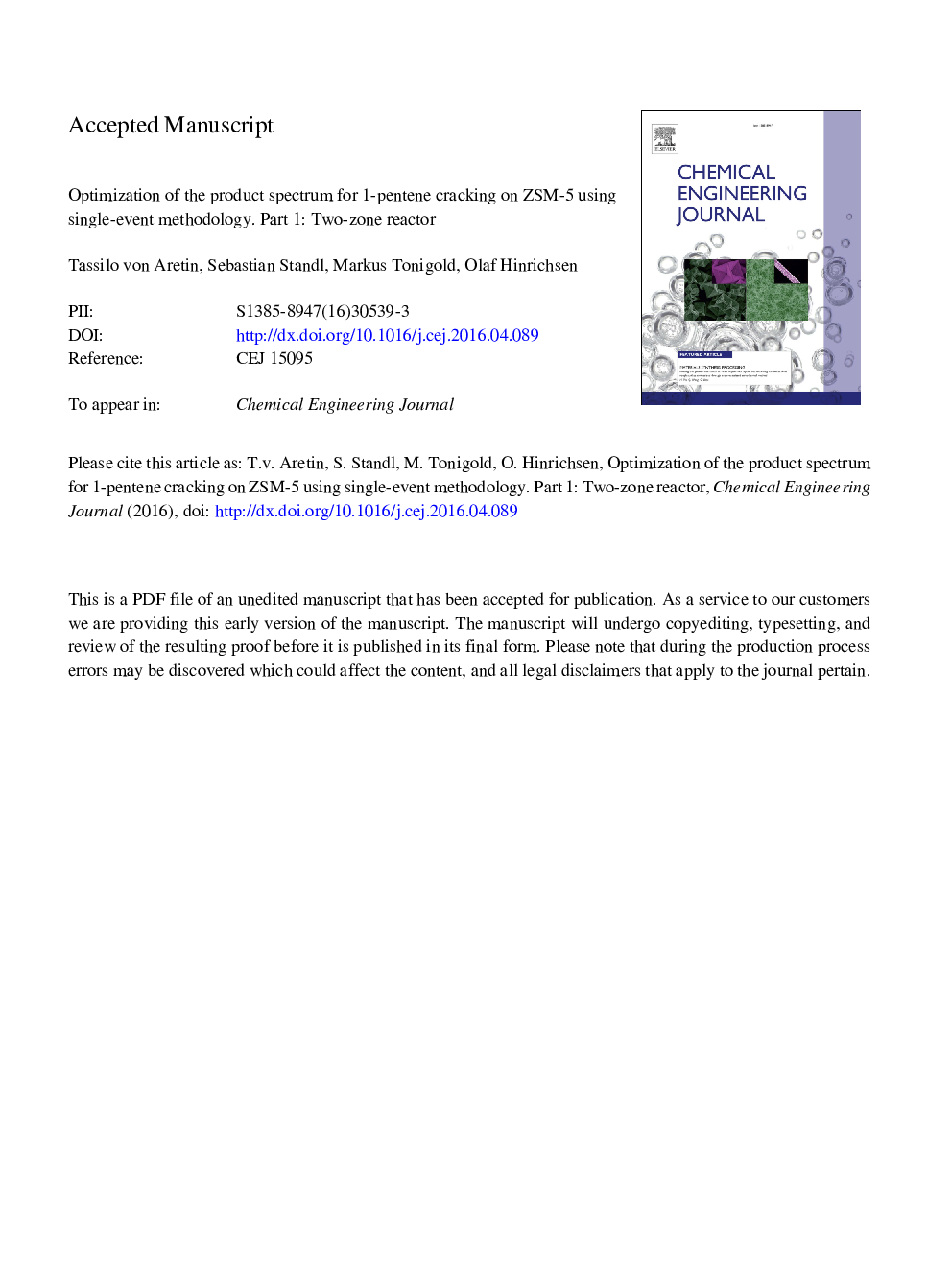 Optimization of the product spectrum for 1-pentene cracking on ZSM-5 using single-event methodology. Part 1: Two-zone reactor