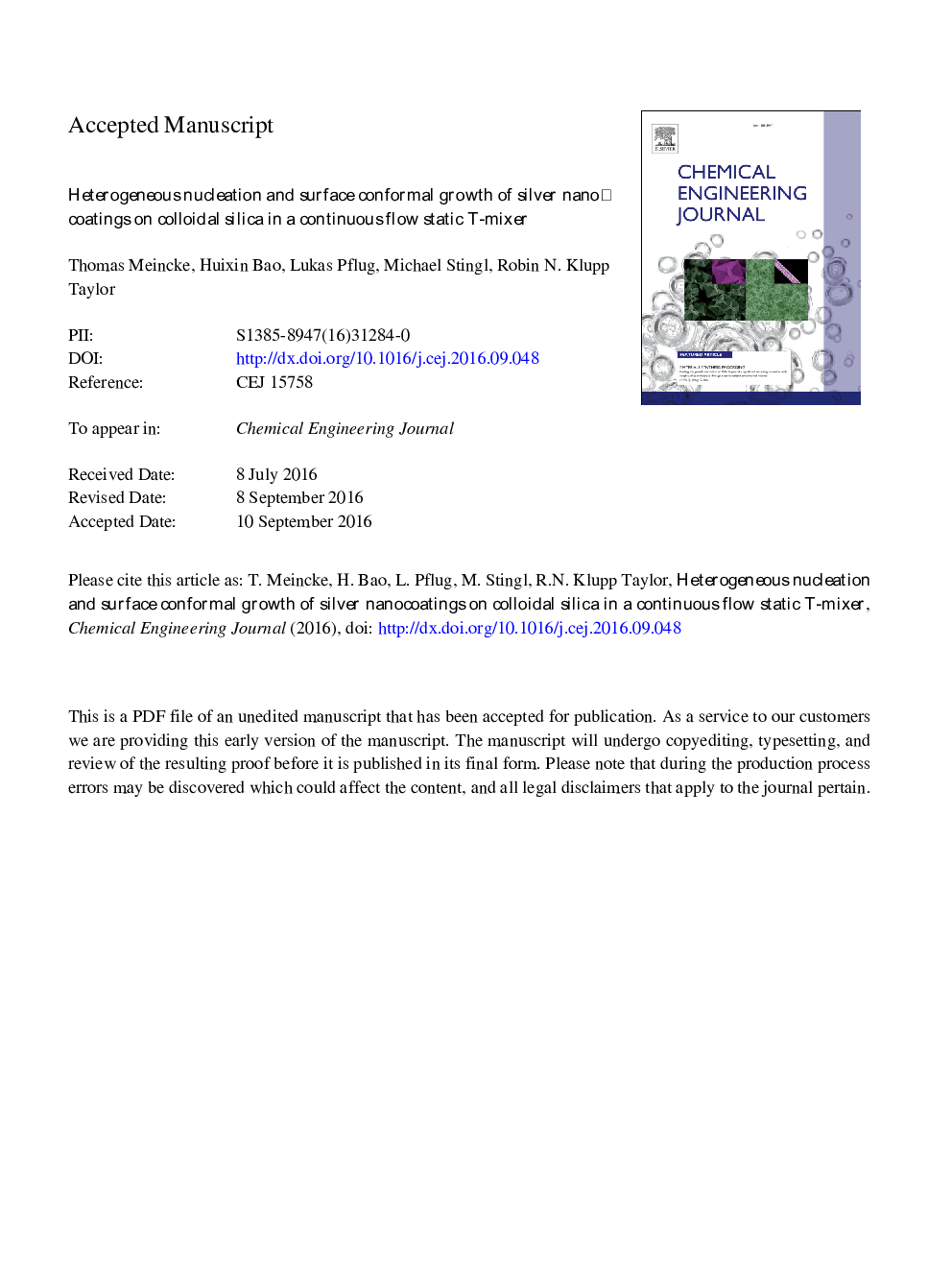 Heterogeneous nucleation and surface conformal growth of silver nanocoatings on colloidal silica in a continuous flow static T-mixer