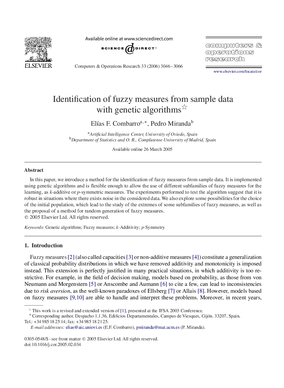 Identification of fuzzy measures from sample data with genetic algorithms 