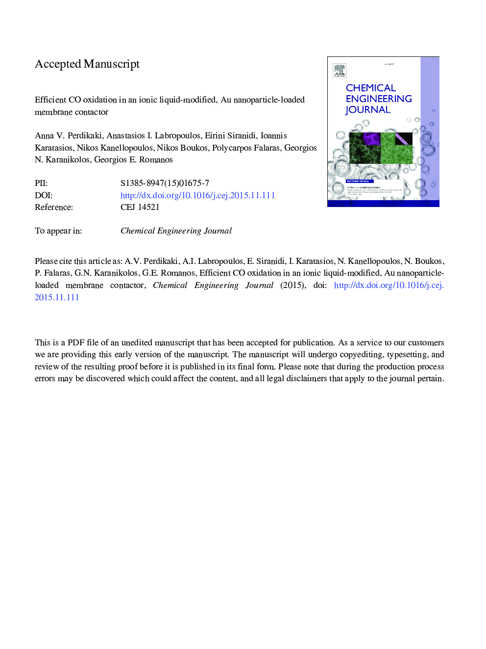 Efficient CO oxidation in an ionic liquid-modified, Au nanoparticle-loaded membrane contactor