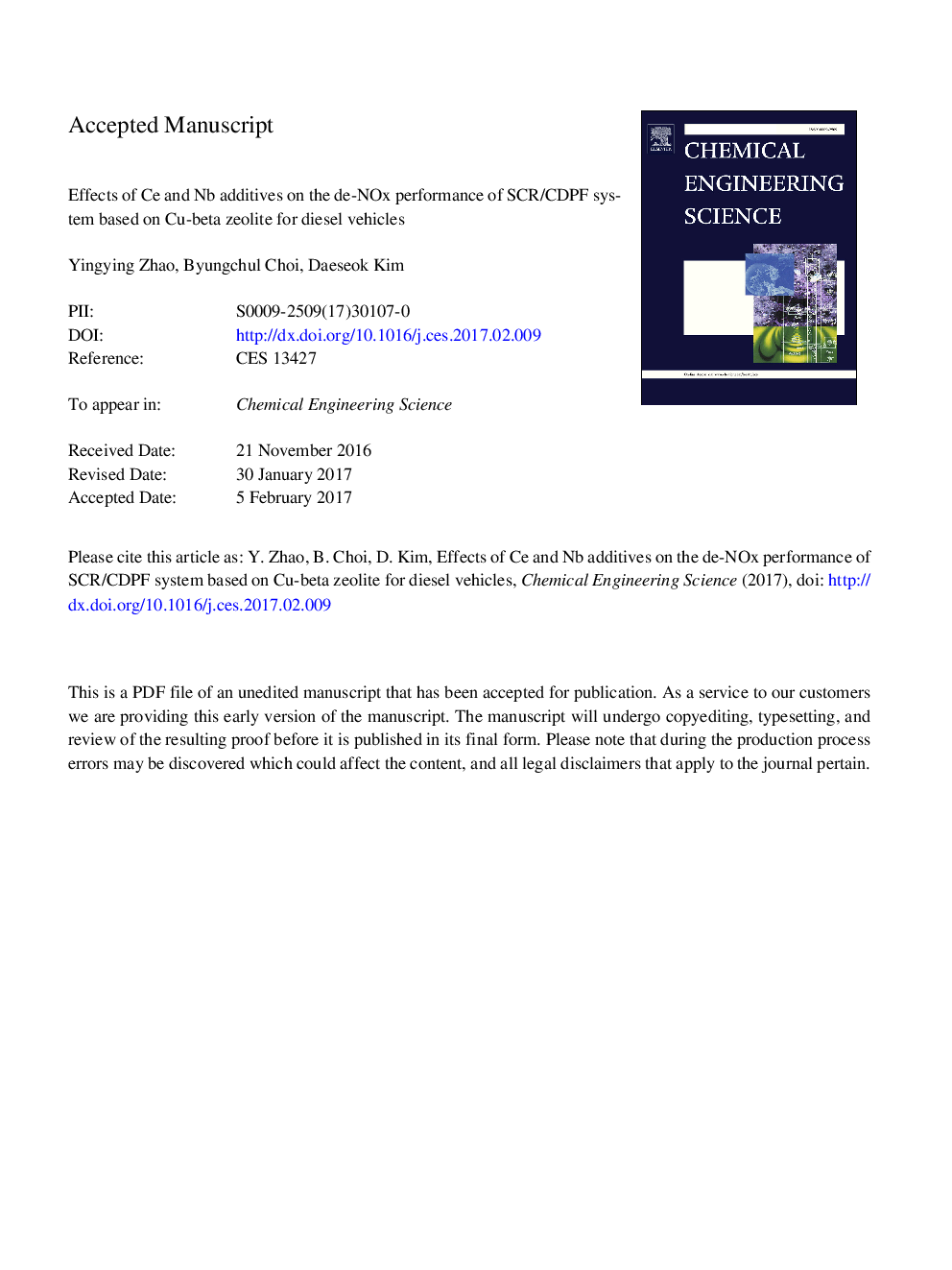 Effects of Ce and Nb additives on the de-NOx performance of SCR/CDPF system based on Cu-beta zeolite for diesel vehicles