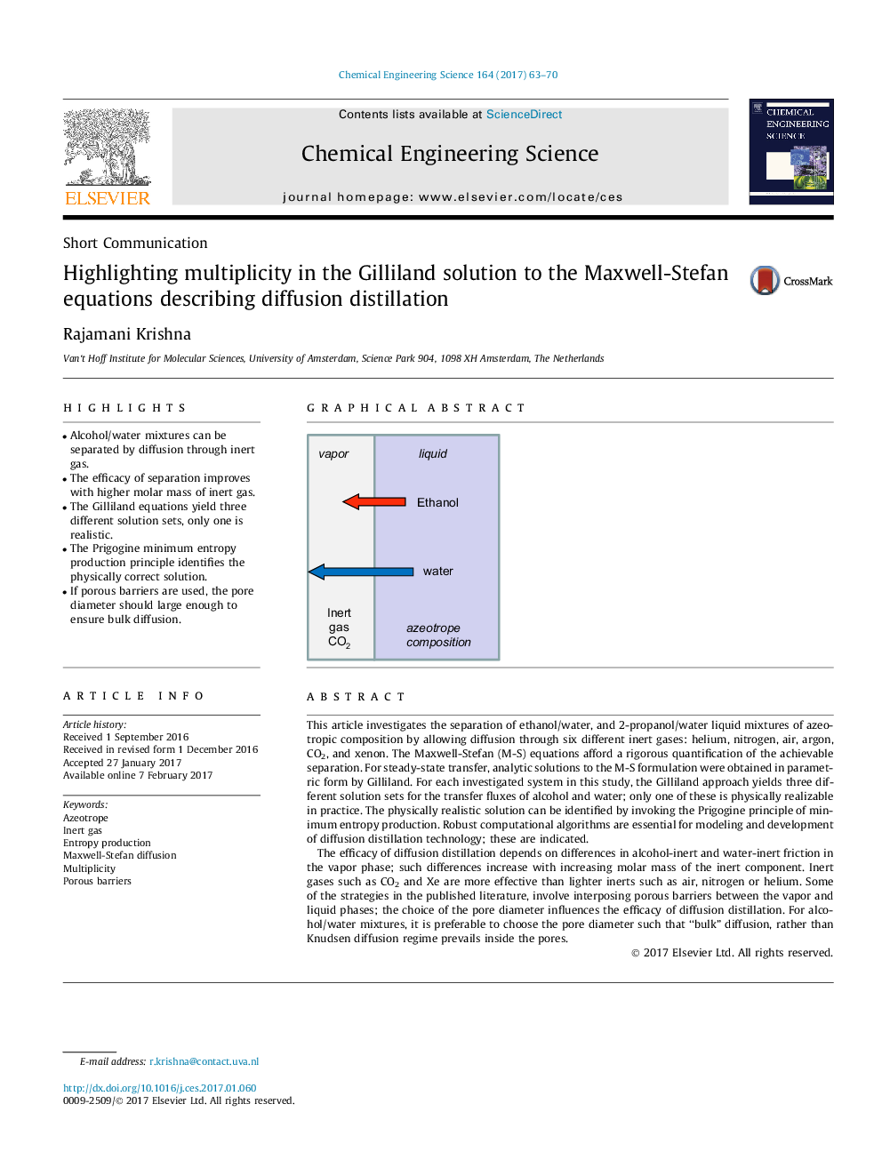 Highlighting multiplicity in the Gilliland solution to the Maxwell-Stefan equations describing diffusion distillation