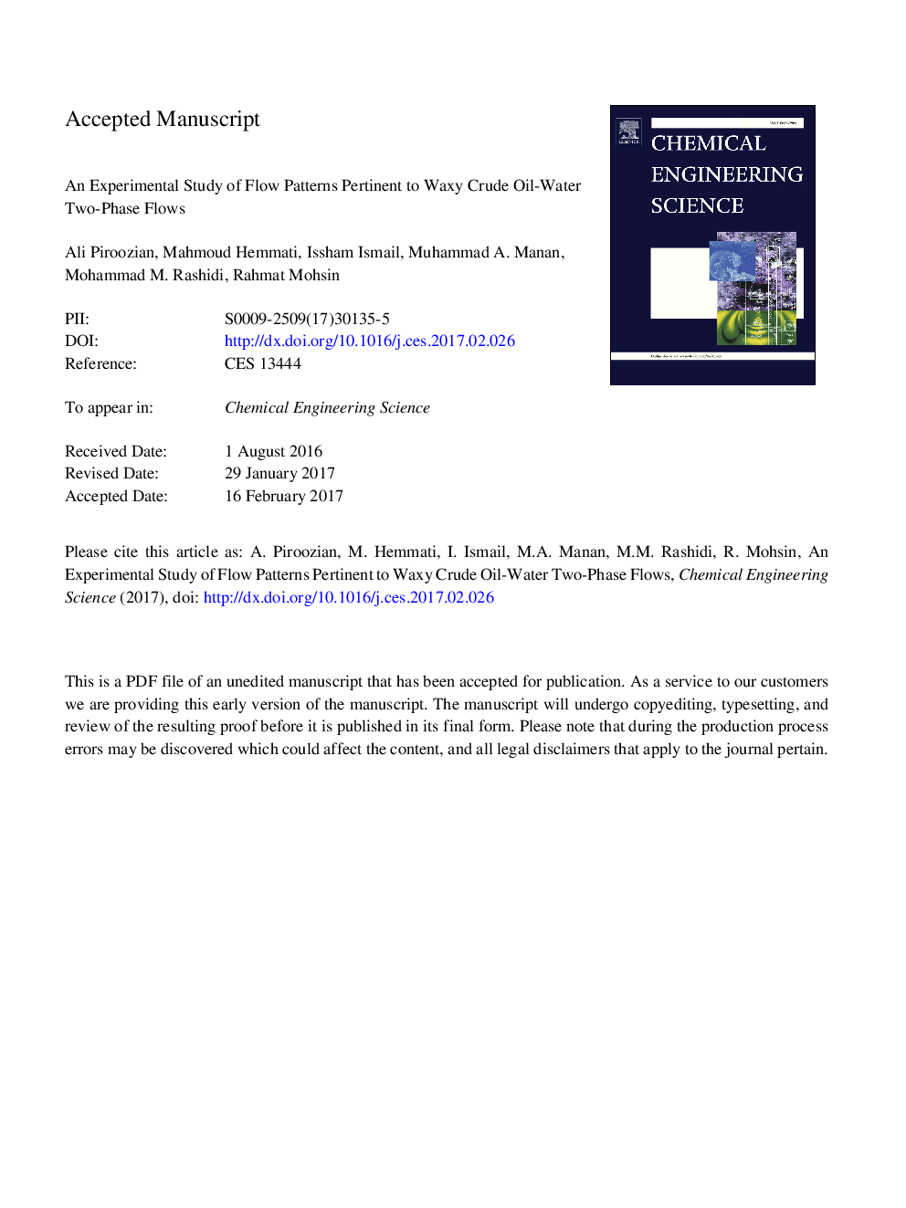 An experimental study of flow patterns pertinent to waxy crude oil-water two-phase flows