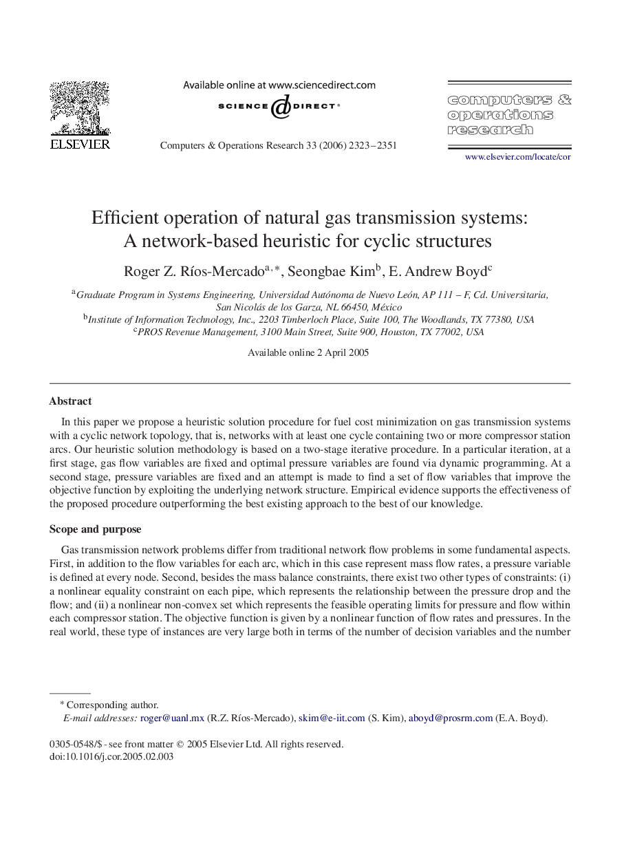 Efficient operation of natural gas transmission systems: A network-based heuristic for cyclic structures