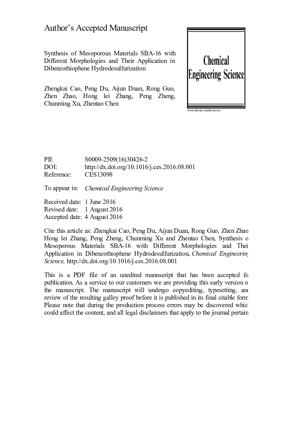 عکس صفحه اول مقاله: Synthesis of mesoporous materials SBA-16 with different morphologies and their application in dibenzothiophene hydrodesulfurization Synthesis of mesoporous materials SBA-16 with different morphologies and their application in dibenzothiophene hydrodesulfurization