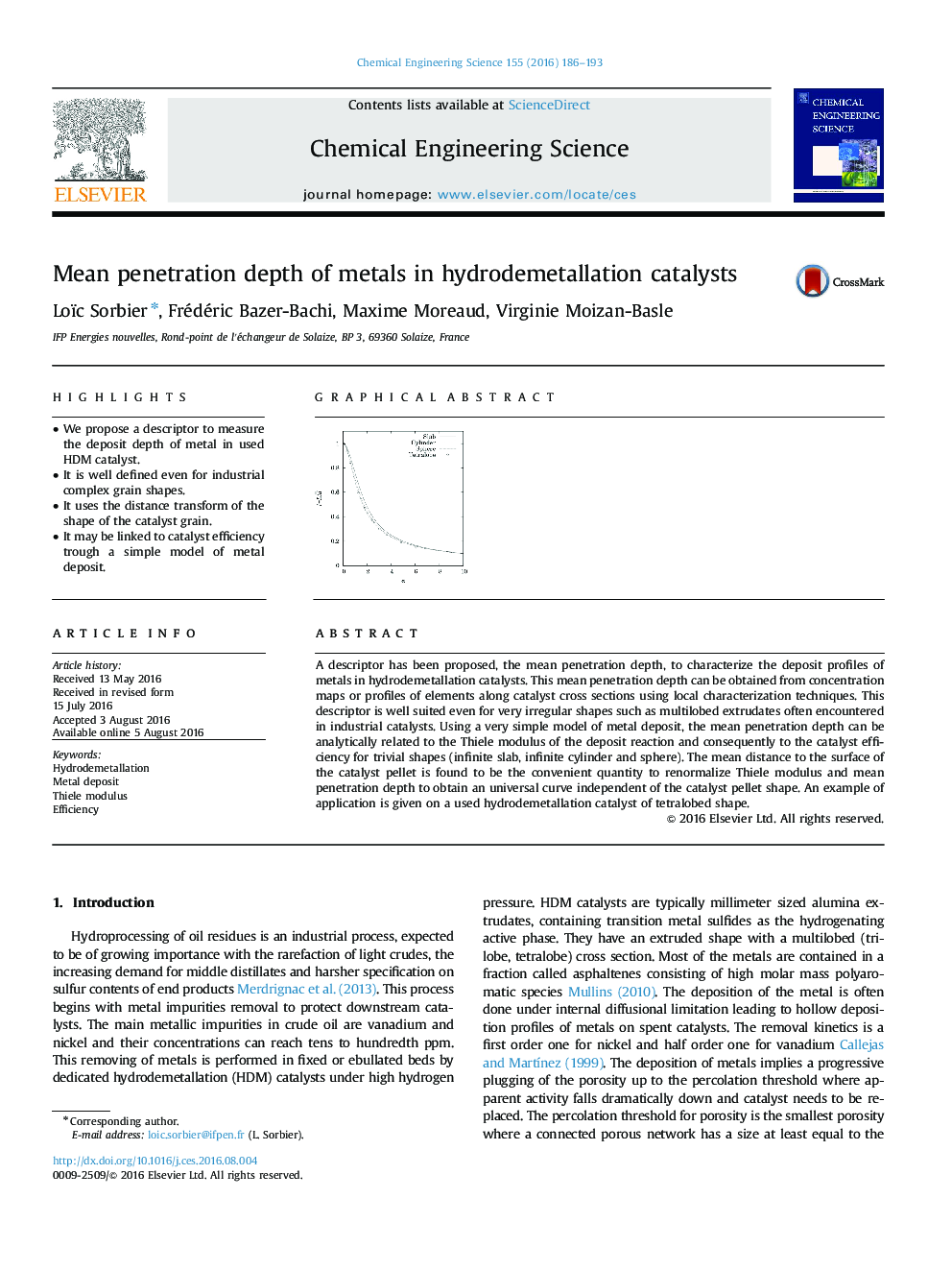 Mean penetration depth of metals in hydrodemetallation catalysts