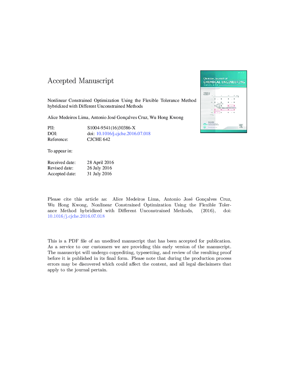 Nonlinear constrained optimization using the flexible tolerance method hybridized with different unconstrained methods