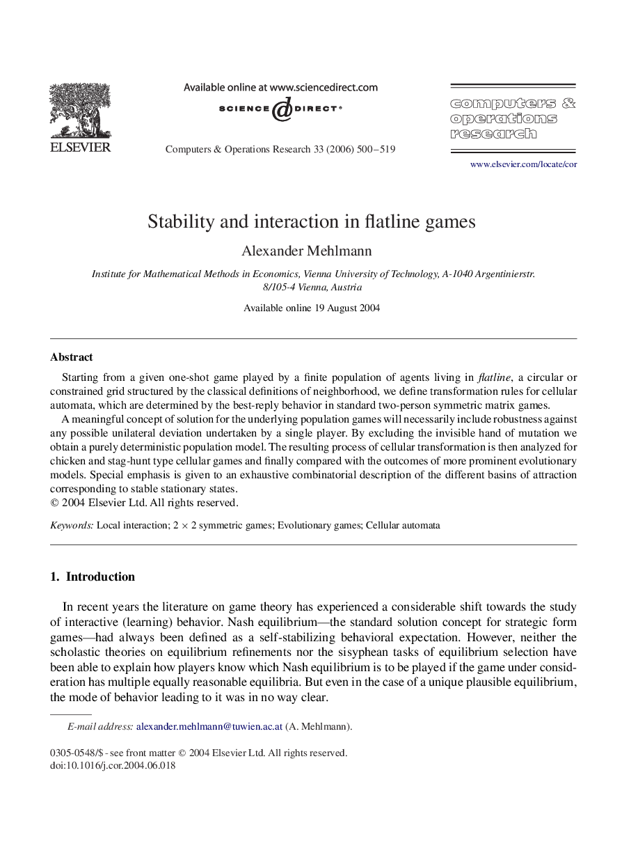 Stability and interaction in flatline games