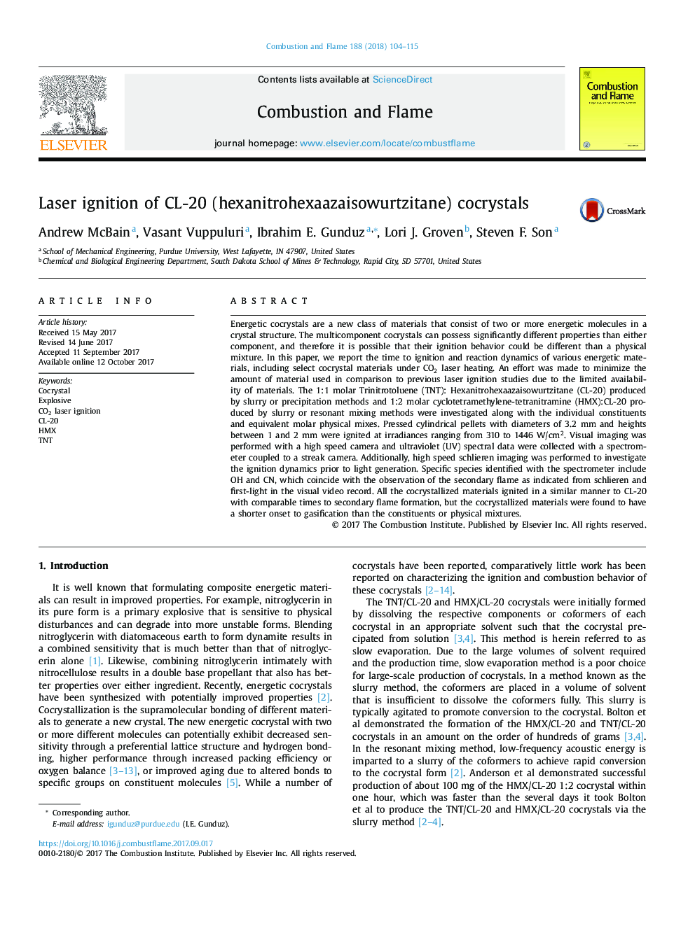 Laser ignition of CL-20 (hexanitrohexaazaisowurtzitane) cocrystals