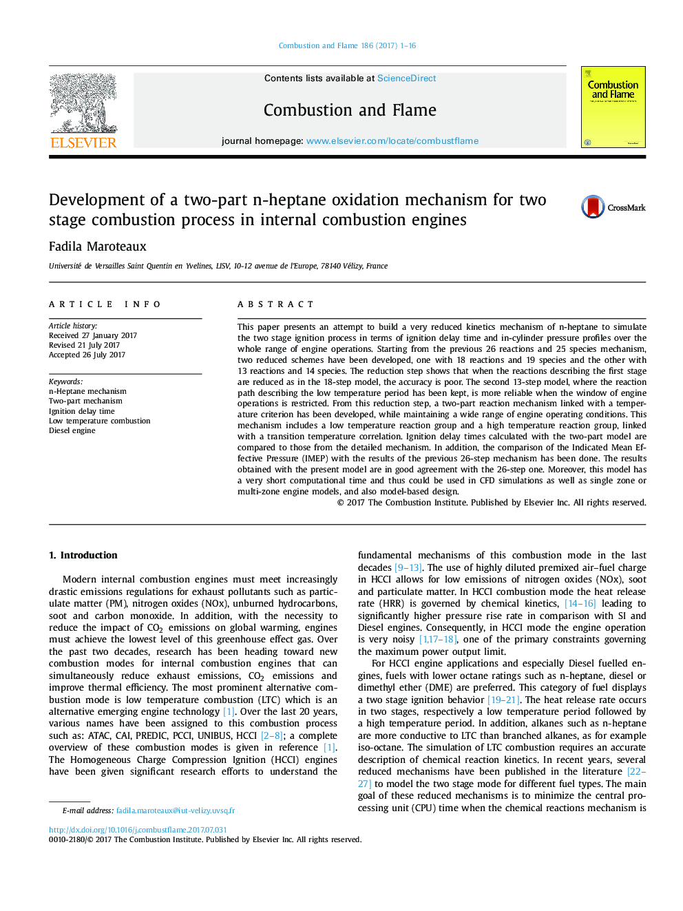 Development of a two-part n-heptane oxidation mechanism for two stage combustion process in internal combustion engines