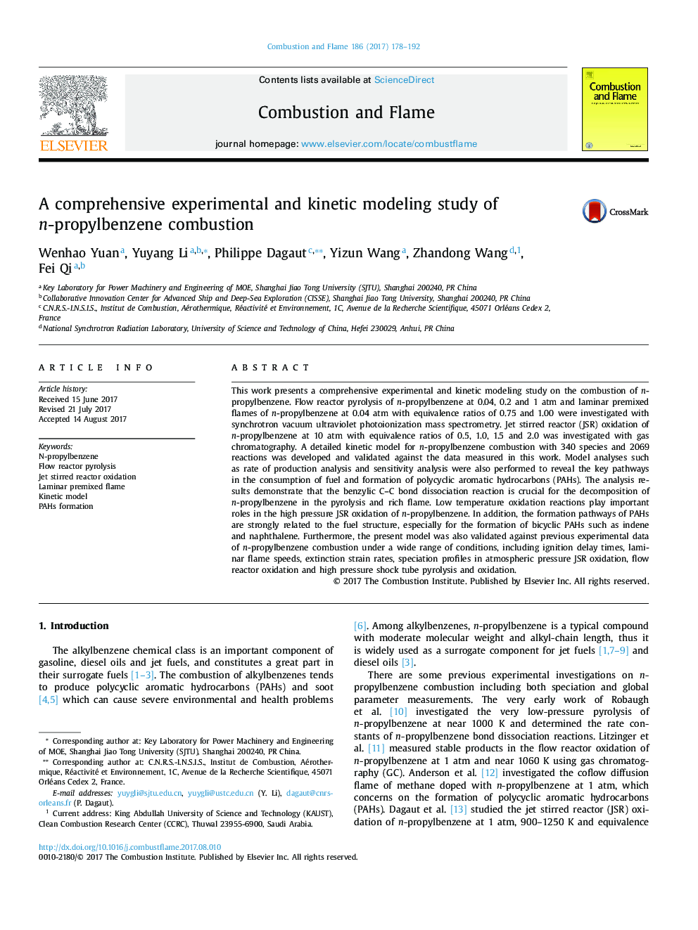 A comprehensive experimental and kinetic modeling study of n-propylbenzene combustion