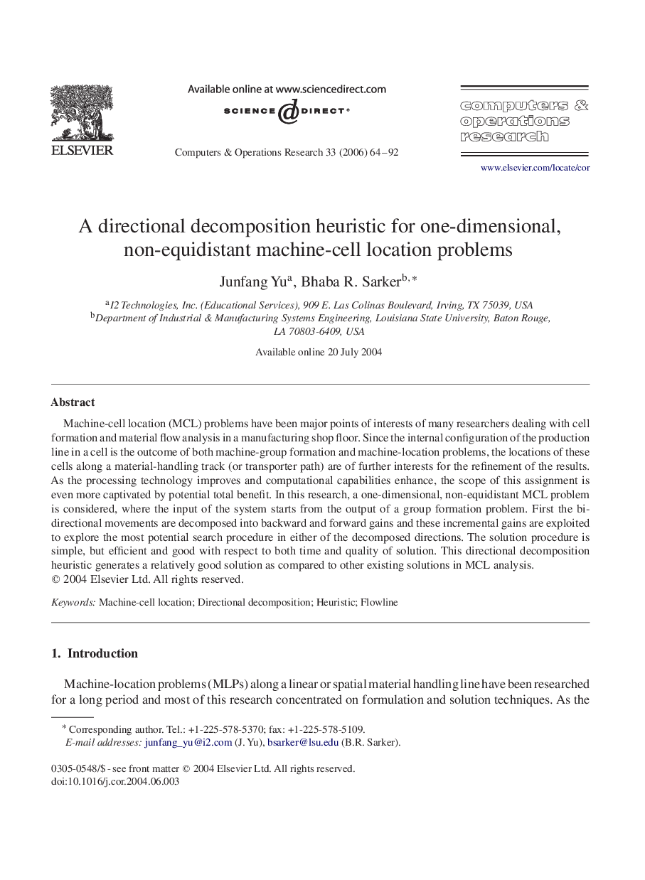 A directional decomposition heuristic for one-dimensional, non-equidistant machine-cell location problems