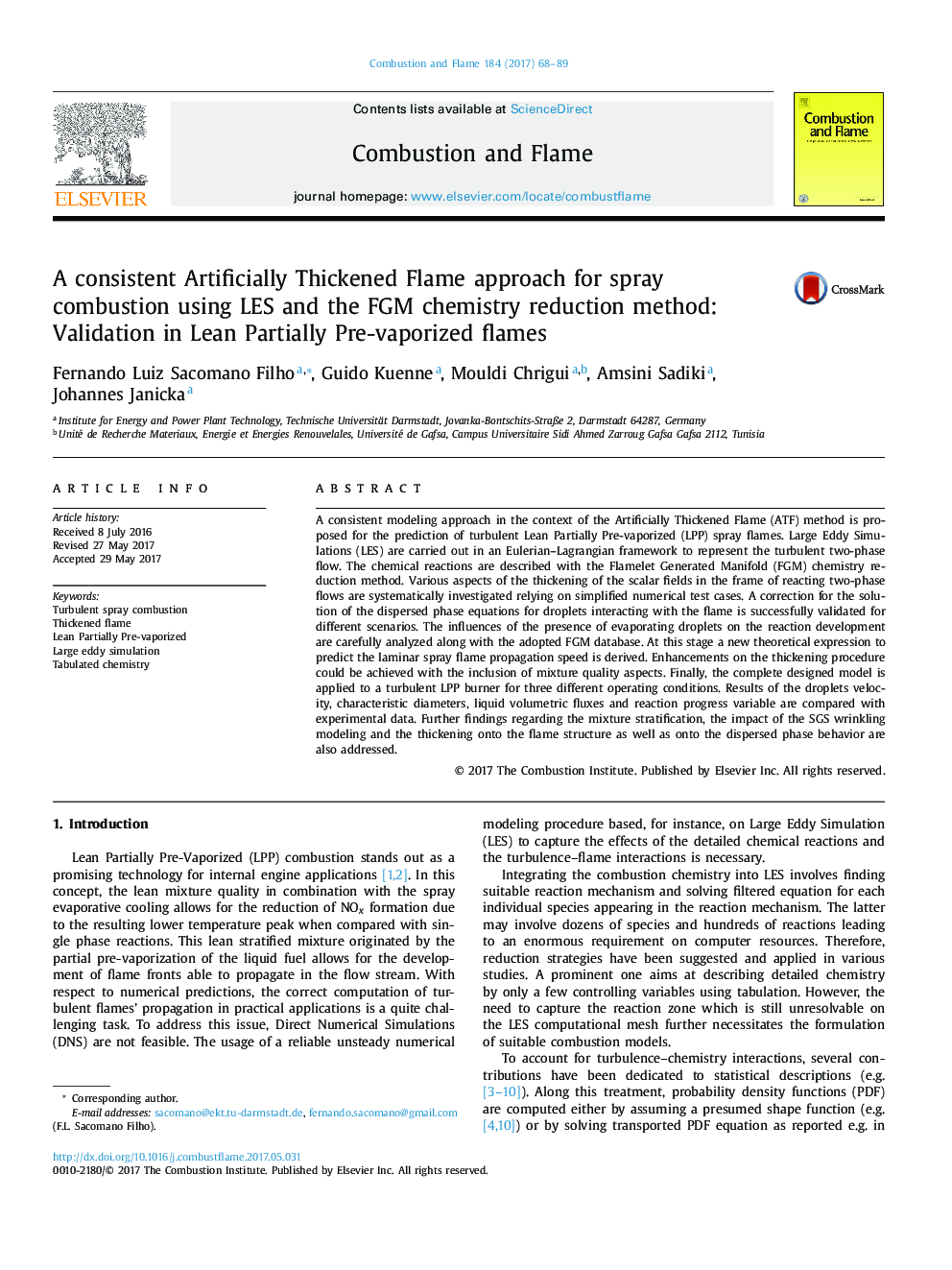 A consistent Artificially Thickened Flame approach for spray combustion using LES and the FGM chemistry reduction method: Validation in Lean Partially Pre-vaporized flames