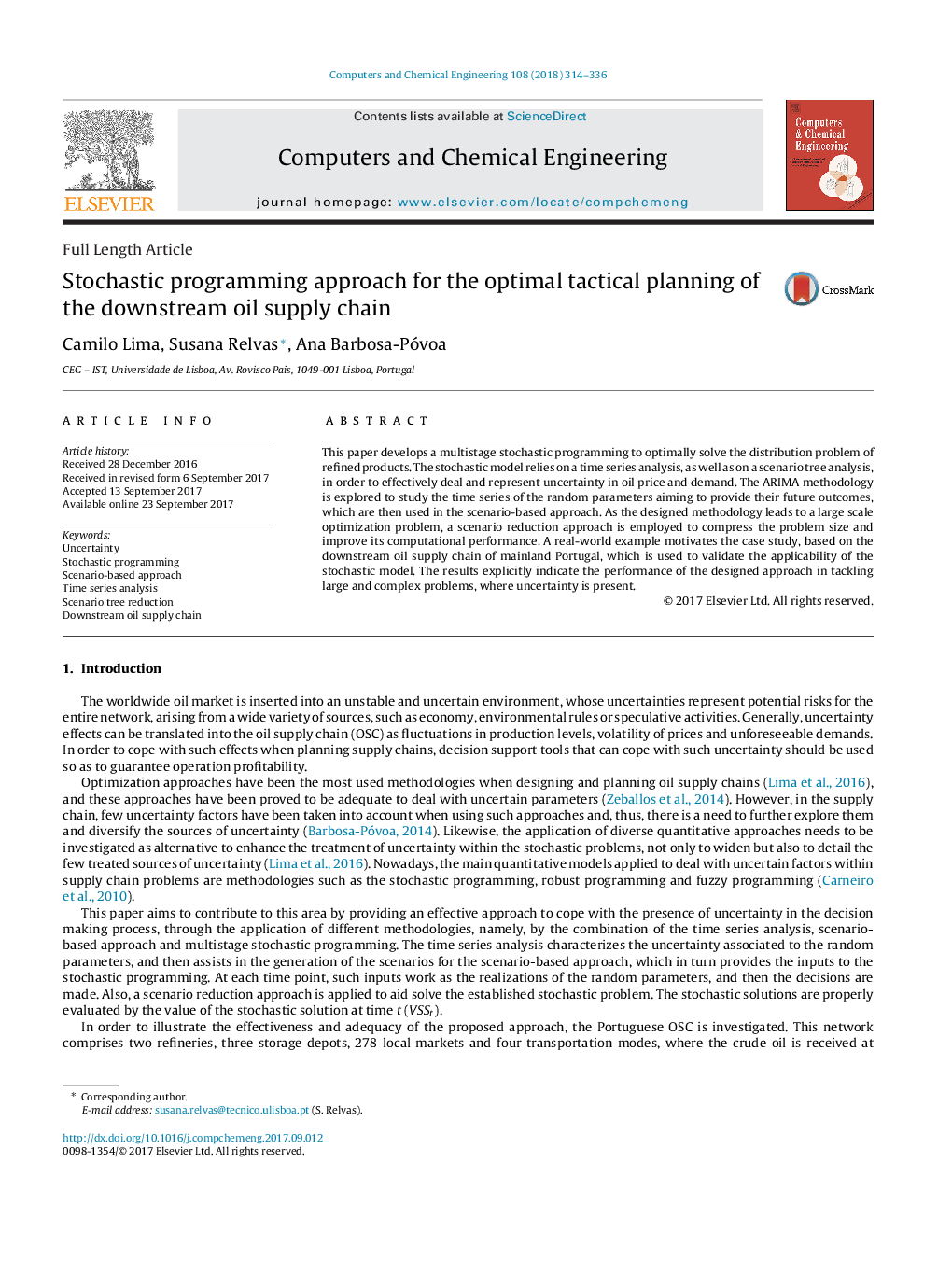 Full Length ArticleStochastic programming approach for the optimal tactical planning of the downstream oil supply chain