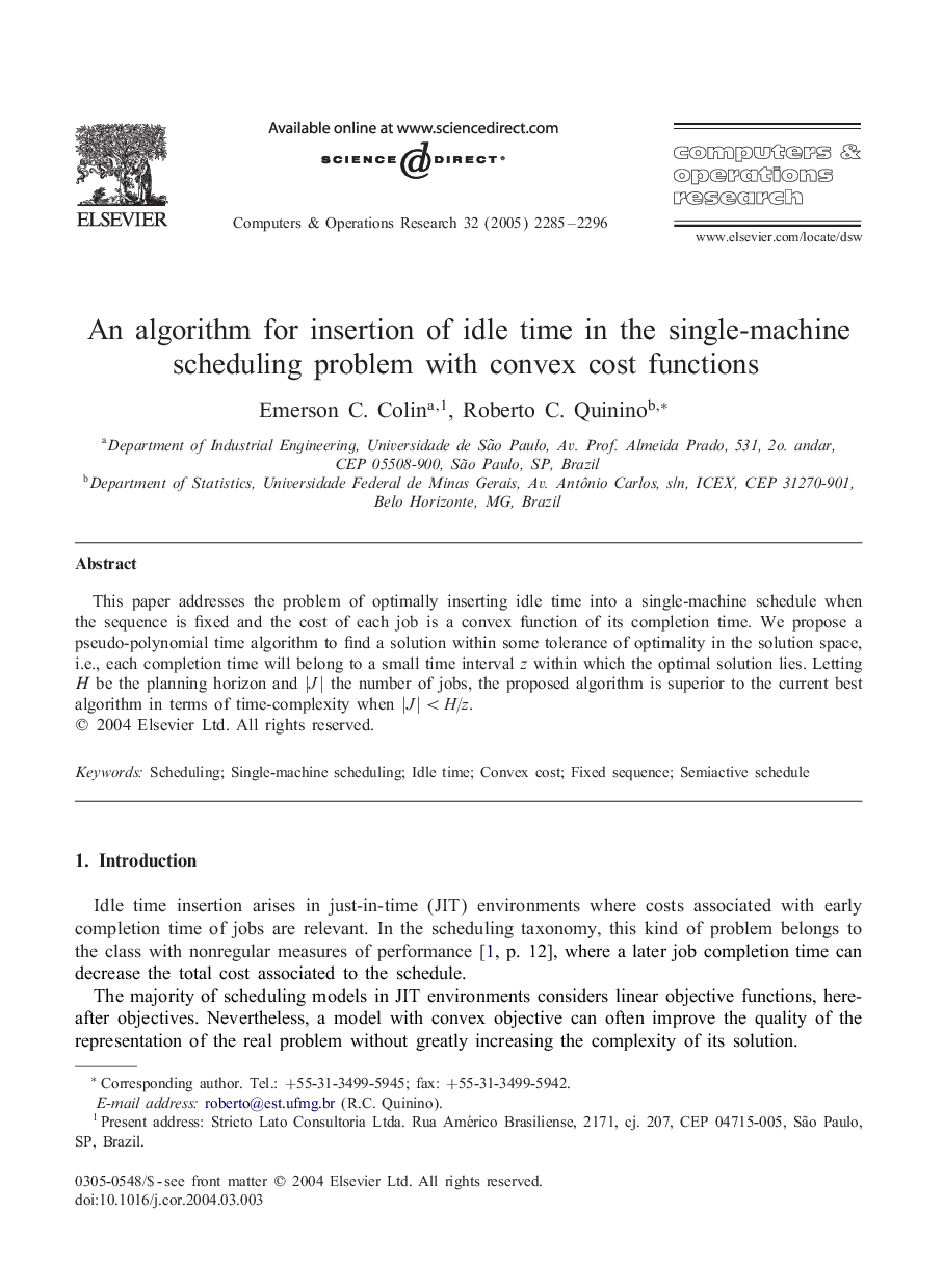 An algorithm for insertion of idle time in the single-machine scheduling problem with convex cost functions