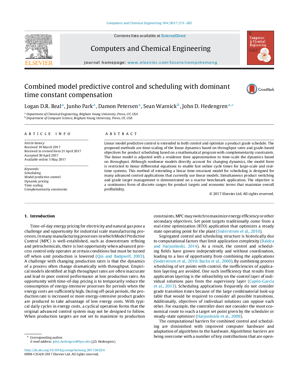 Combined model predictive control and scheduling with dominant time constant compensation