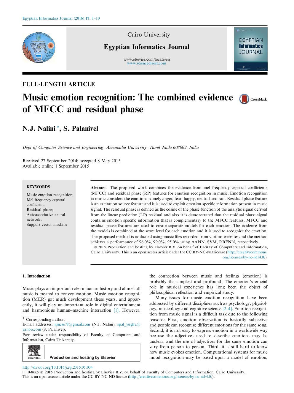 Music emotion recognition: The combined evidence of MFCC and residual phase 