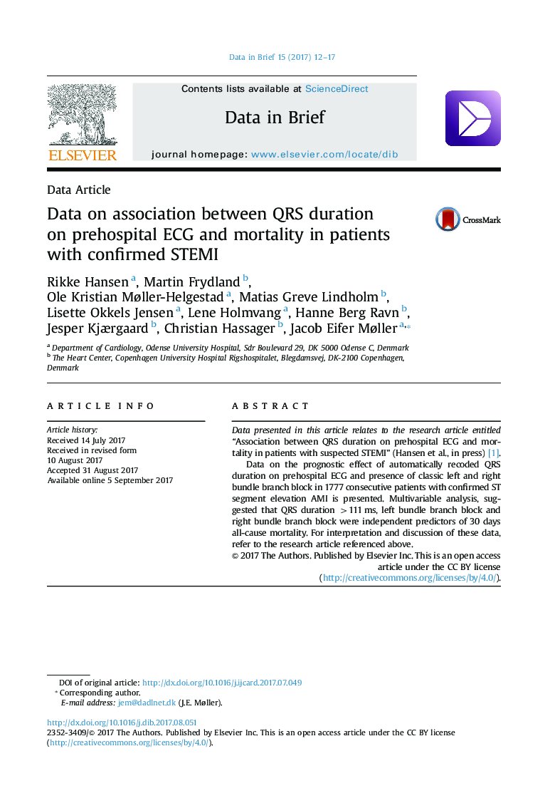 Data on association between QRS duration on prehospital ECG and mortality in patients with confirmed STEMI