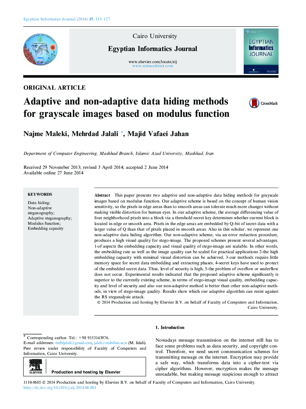 Adaptive and non-adaptive data hiding methods for grayscale images based on modulus function 