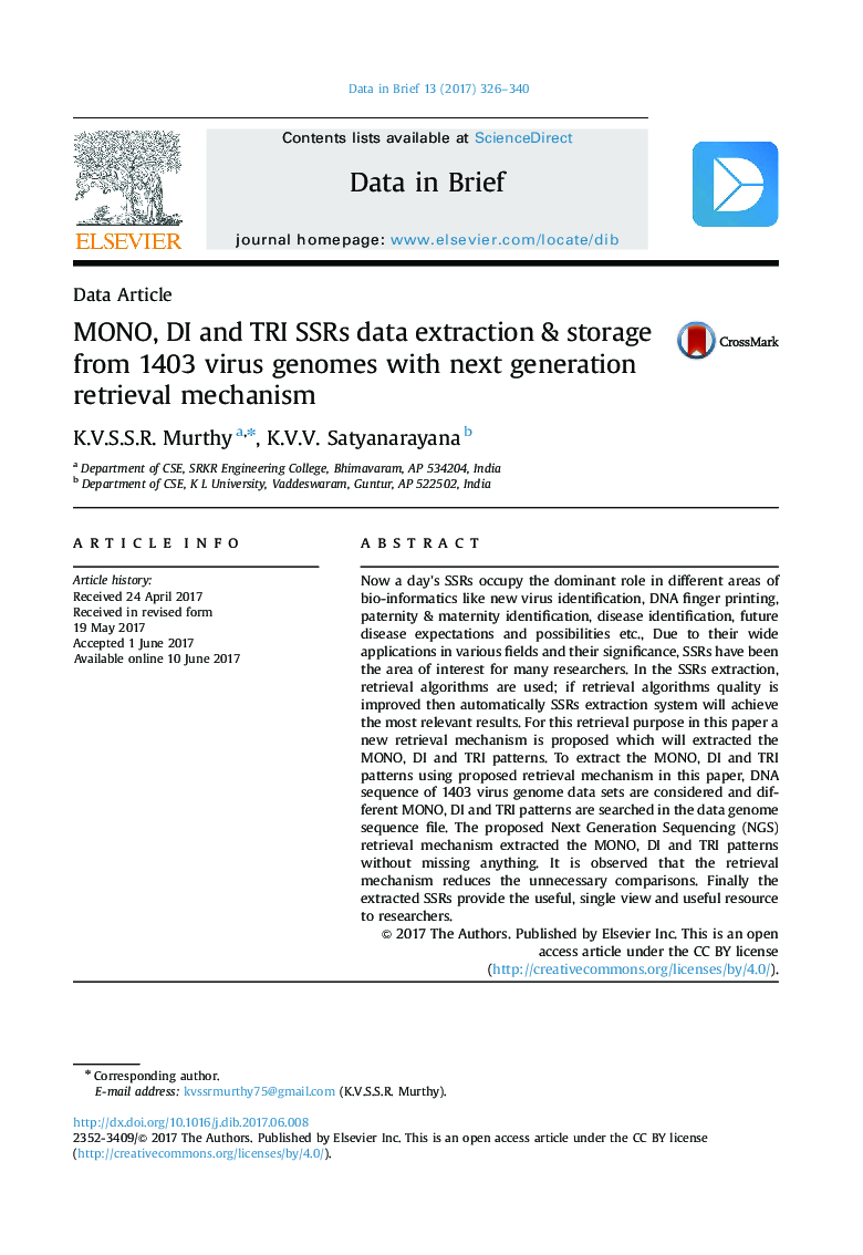MONO, DI and TRI SSRs data extraction & storage from 1403 virus genomes with next generation retrieval mechanism