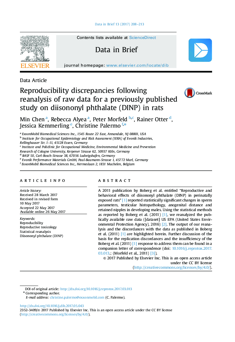 Reproducibility discrepancies following reanalysis of raw data for a previously published study on diisononyl phthalate (DINP) in rats